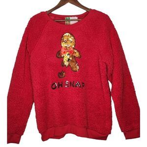 Christmas Sweater Womans Red OH Snap Gingerbread‎ man X-Large Ugly Christmas